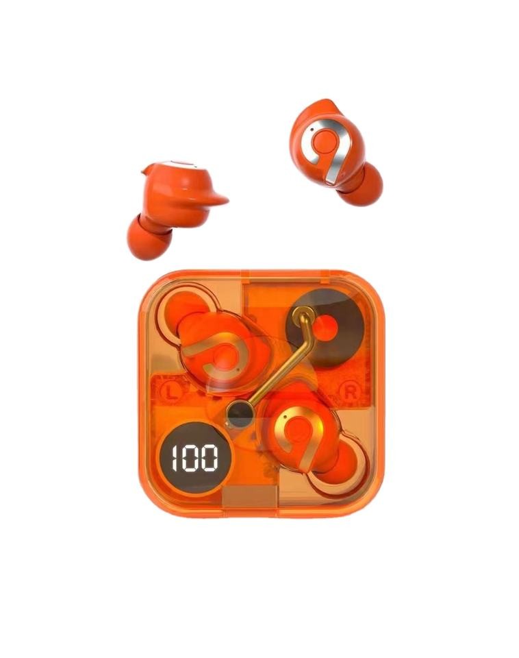 P61 Pro Transparent TWS Earbuds – Orange Color